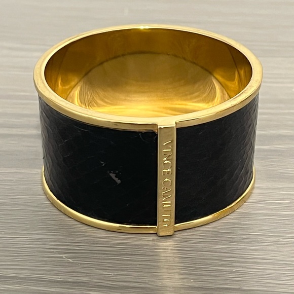 Vince Camuto Gold and Faux Leather Snake Skin Bangle Bracelet - Picture 4 of 7